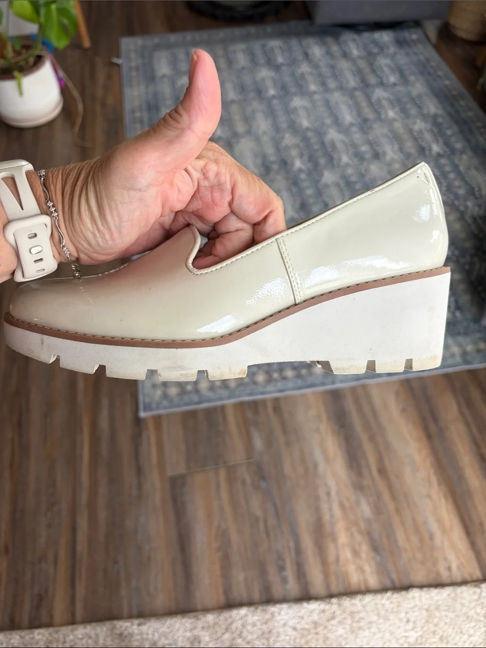 Vionic Patent Cream Slip-On Wedge- “Willa Wedge”
